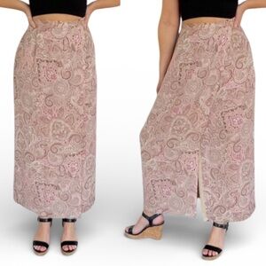 Vintage Talbots silk pink tan paisley print midi length wrap skirt size 6